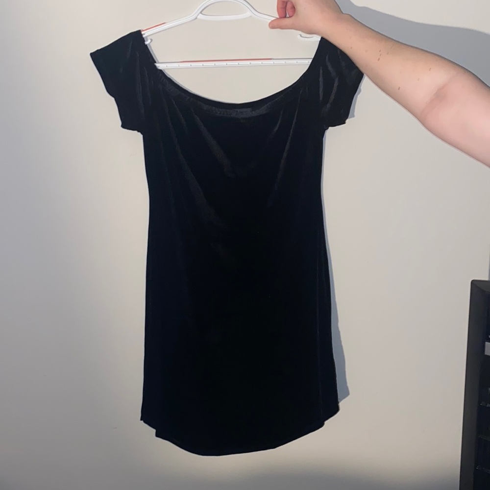 Off the shoulder all black, velvet dress